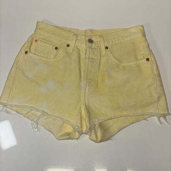 Levi’s 501 Denim Cutoff Shorts Sz 27 High Rise Button Fly Boho Yellow Fairycore - Picture 2 of 9